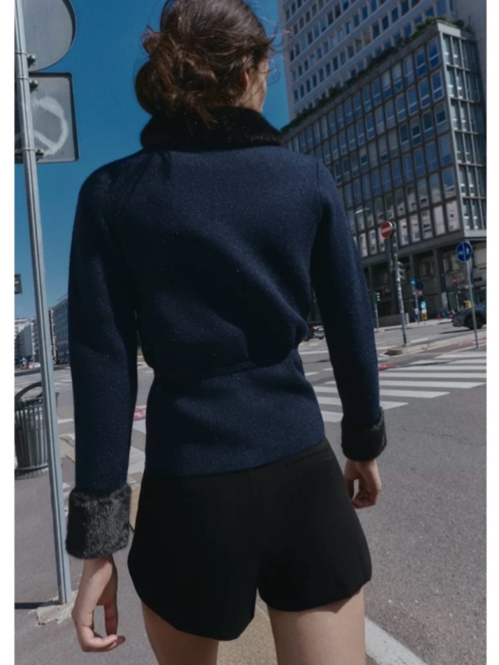 Zara Navy Coat with Black Faux-Fur Trim - Picture 2 of 9